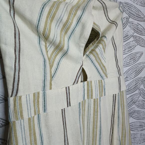 Happy X Nature Dress Linen Blend Cream Striped Halter Maxi Hi Lo NEW Kate Hudson - Picture 4 of 10